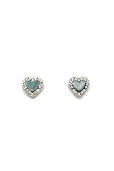 Sterling Silver Clear Crystals and Abalone Hearts Baby Children Screw Back Earrings - Trendolla Jewelry