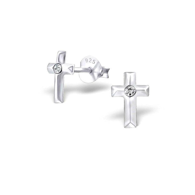Sterling Silver Cross Earrings with CZ Baby Children Earrings - Trendolla Jewelry