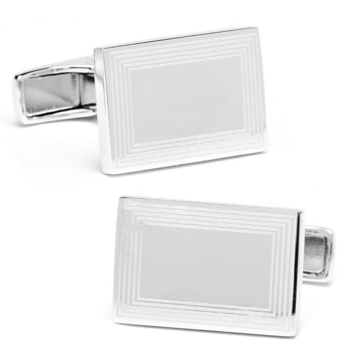 Sterling Silver Etched Frame Rectangle Engravable Cufflinks of Trendolla - Trendolla Jewelry