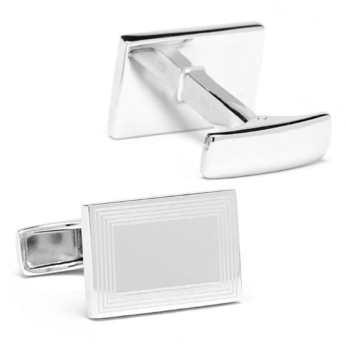 Sterling Silver Etched Frame Rectangle Engravable Cufflinks of Trendolla - Trendolla Jewelry