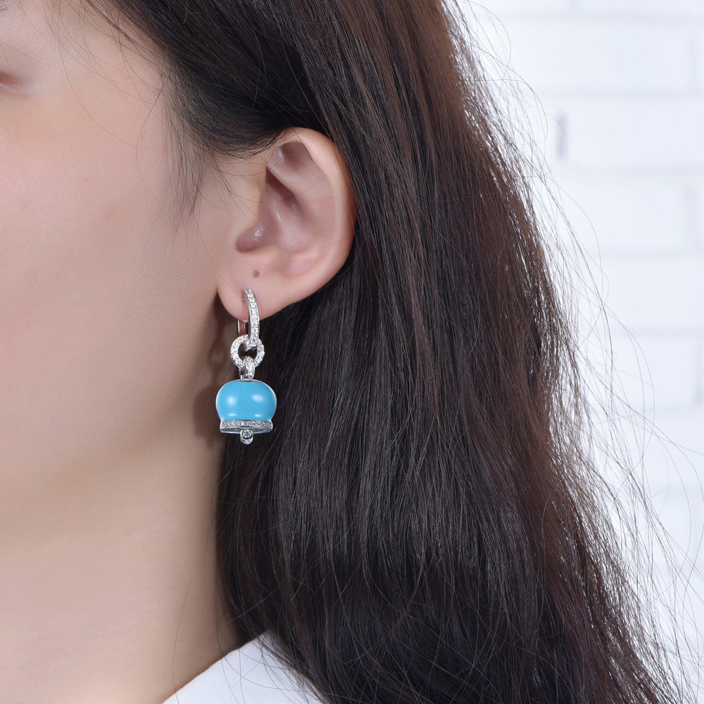 Sterling Silver Huggie Hoop Earrings with Charm Blue Ball - Trendolla Jewelry