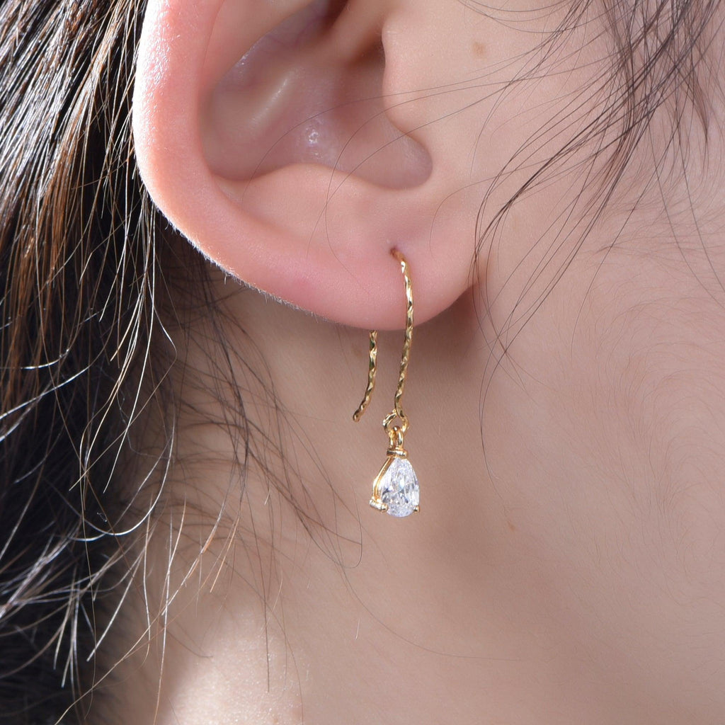 Sterling Silver Huggie Hoop Earrings with Charm Crystal Teardrop - Trendolla Jewelry