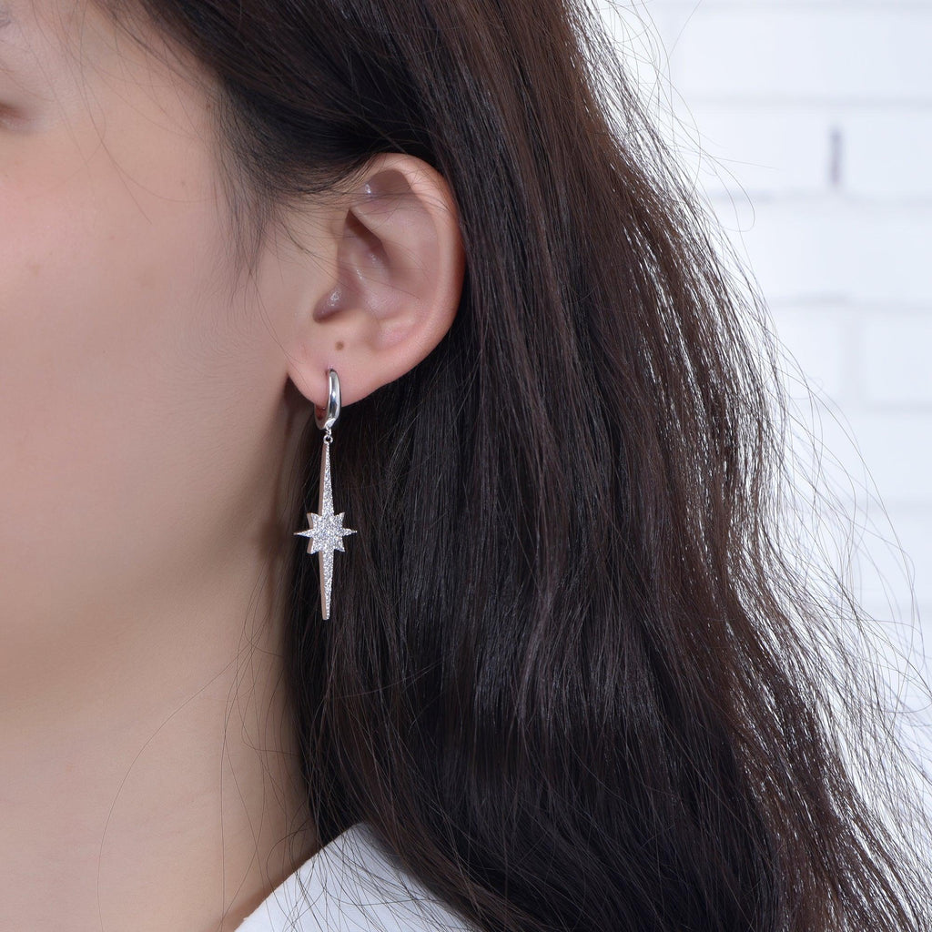 Sterling Silver Huggie Hoop Earrings with Charm Flower - Trendolla Jewelry