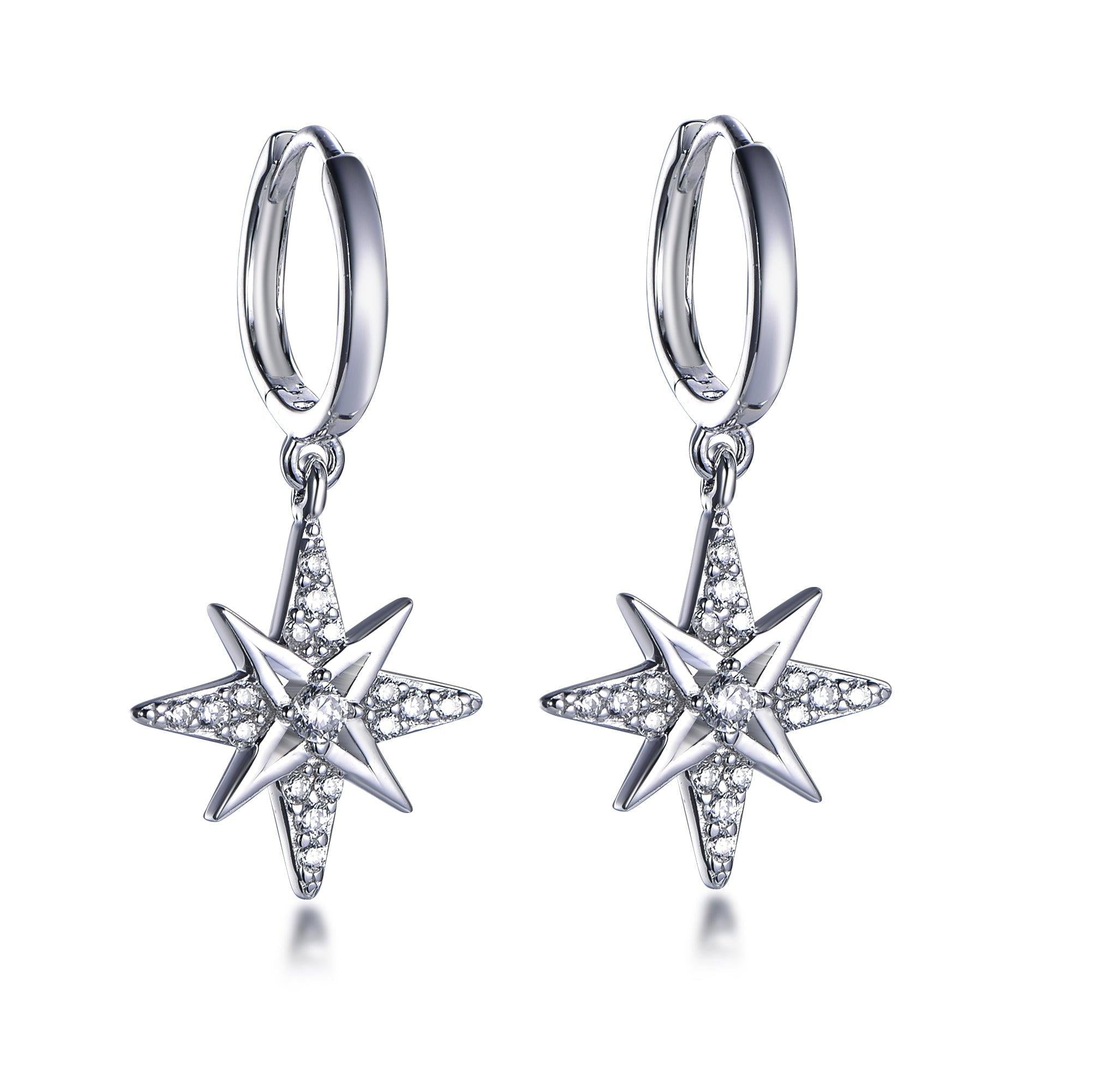 Hoop Earrings 925 Sterling Silver Polished Star/Cross/Moon Circle Endl