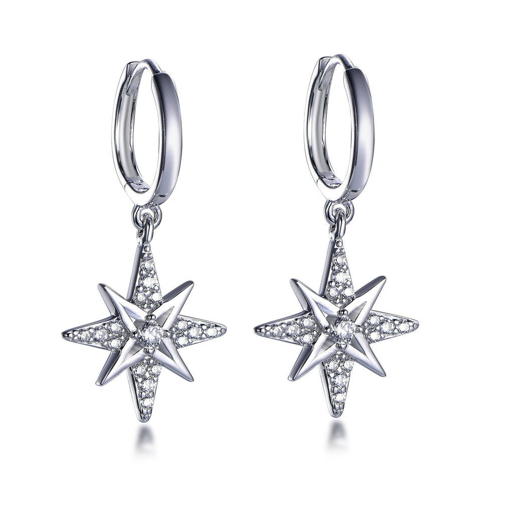 Sterling Silver Huggie Hoop Earrings with Charm Star - Trendolla Jewelry