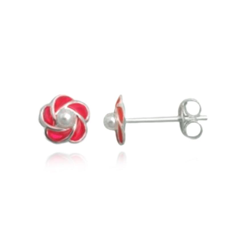 Sterling Silver Pearl Flower Pinky Red Baby Children Earrings - Trendolla Jewelry