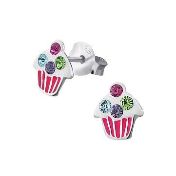 Sterling Silver Pink Blue Mauve and Green CZ Cupcakes Baby Children Screw Back Earrings - Trendolla Jewelry
