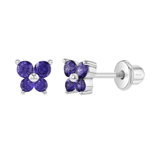 Sterling Silver Purple CZ Butterflies Baby Children Screw Back Earrings - Trendolla Jewelry