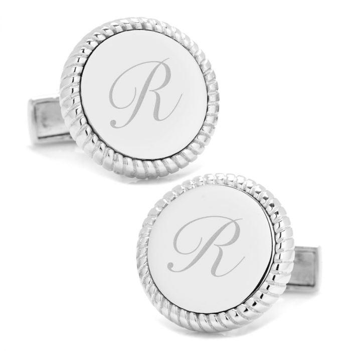 Sterling Silver Rope Border Engravable Round Cufflinks of Trendolla - Trendolla Jewelry