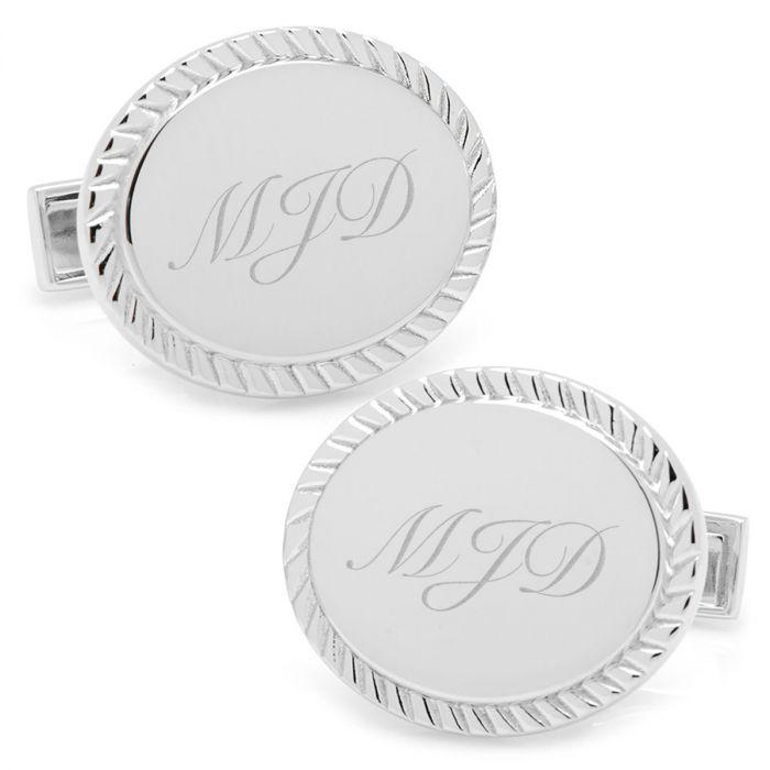 Sterling Silver Rope Border Oval Engravable Cufflinks of Trendolla - Trendolla Jewelry
