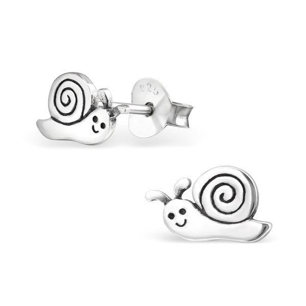Sterling Silver Smiley Snail Baby Children Screw Back Earrings - Trendolla Jewelry
