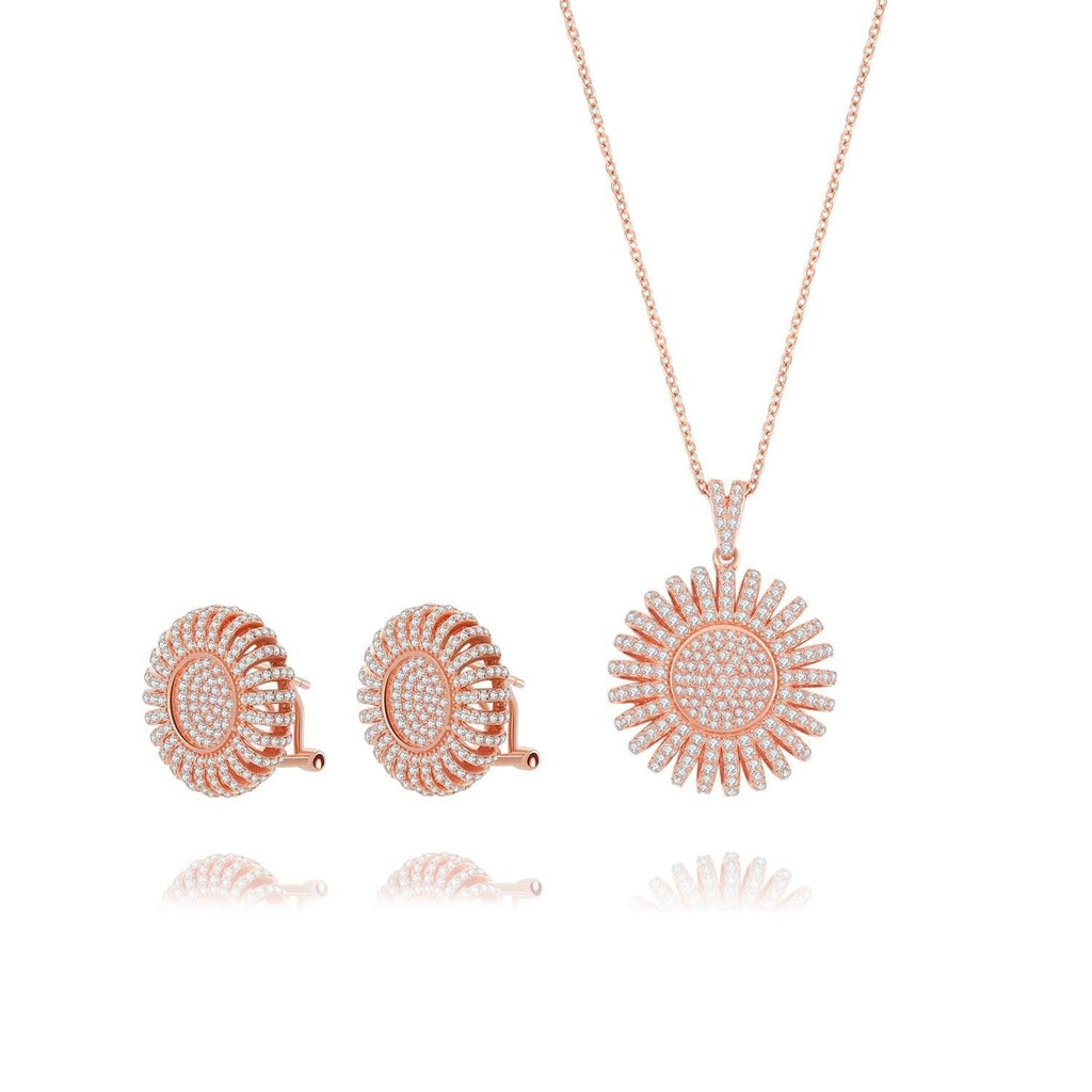 Sun Flower Set Cubic Zirconia Diamond 18ct Rose Gold Plated Vermeil on Sterling Silver of Trendolla - Trendolla Jewelry