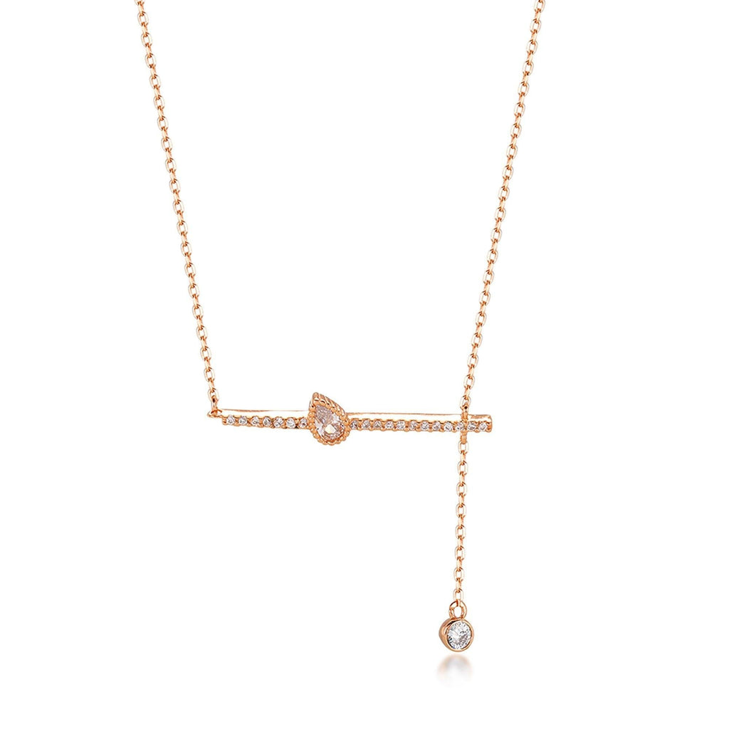 Teardrop Diamond Horizontal Bar Pendant Necklace
