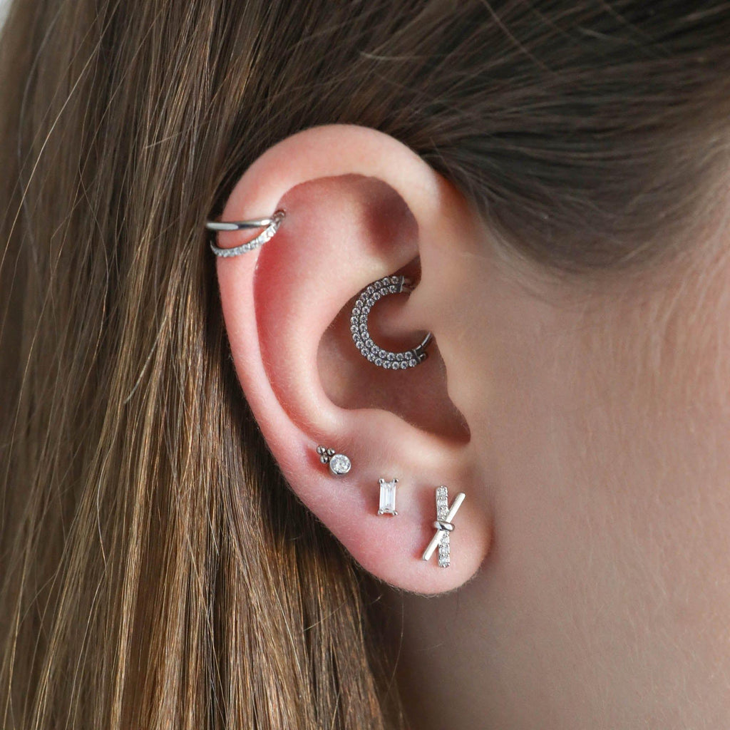 Tiny Baguette Piercing Barbell Earrings Ball Back Earrings Nap Earrings - Trendolla Jewelry