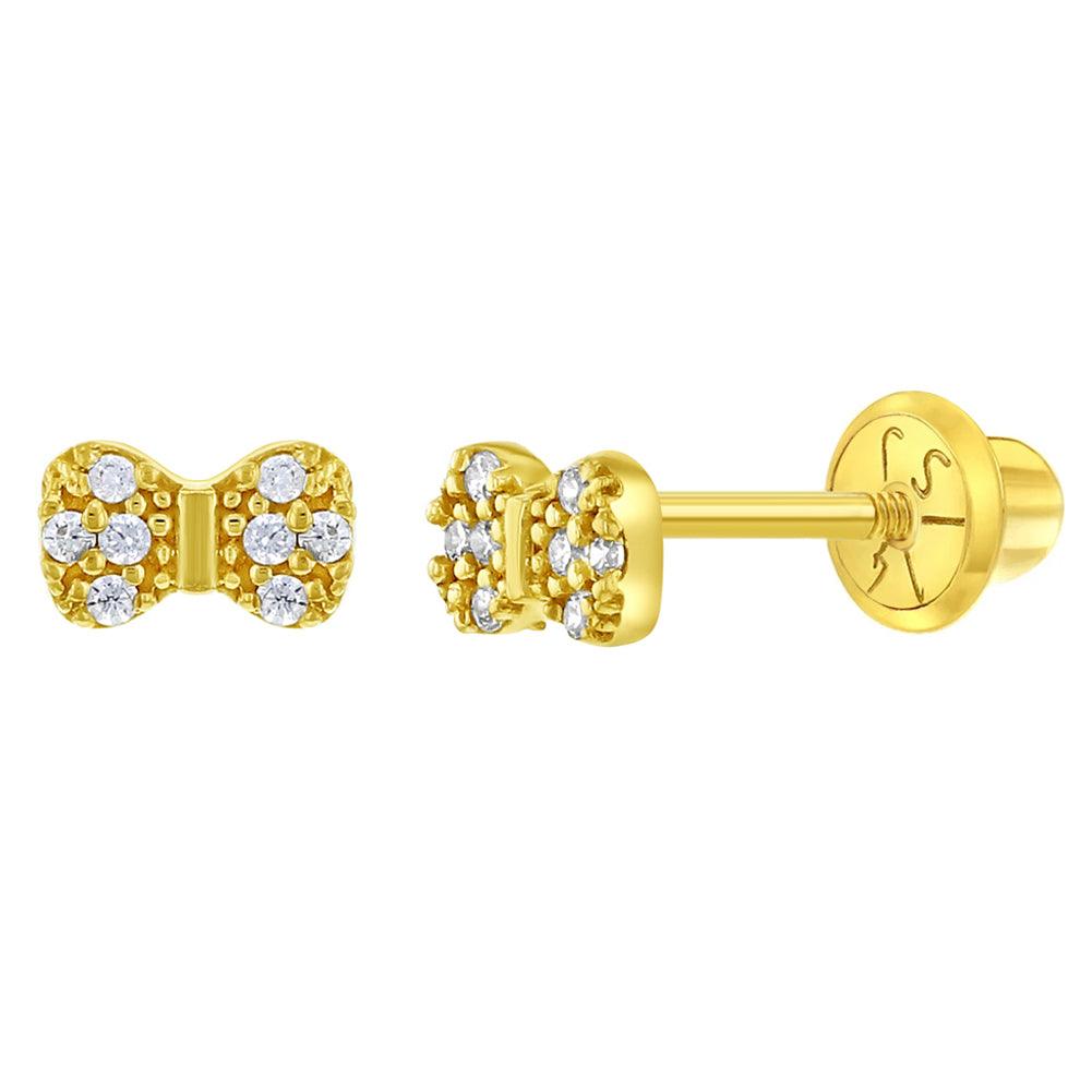 Tiny Bow Baby / Toddler / Kids Earrings Safety Screw Back - 14k Gold Plated - Trendolla Jewelry