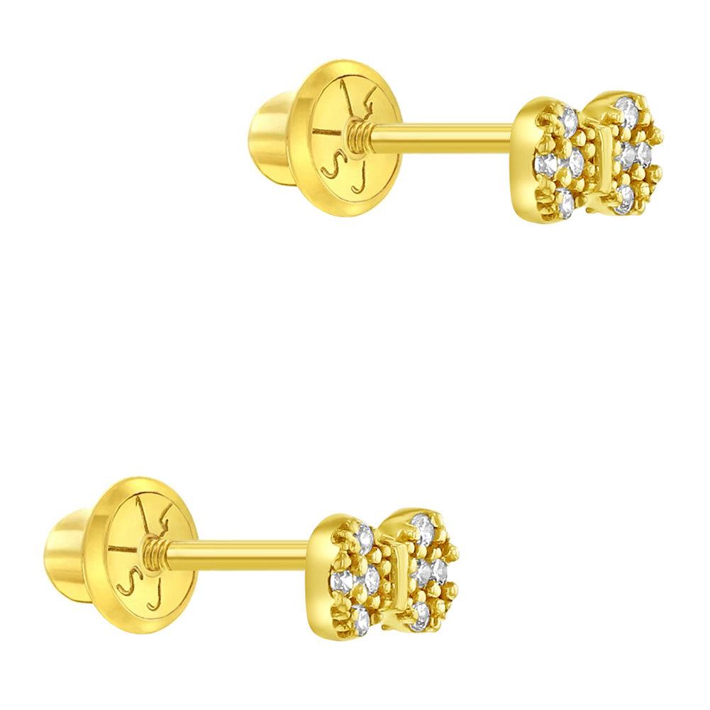 Tiny Bow Baby / Toddler / Kids Earrings Safety Screw Back - 14k Gold Plated - Trendolla Jewelry