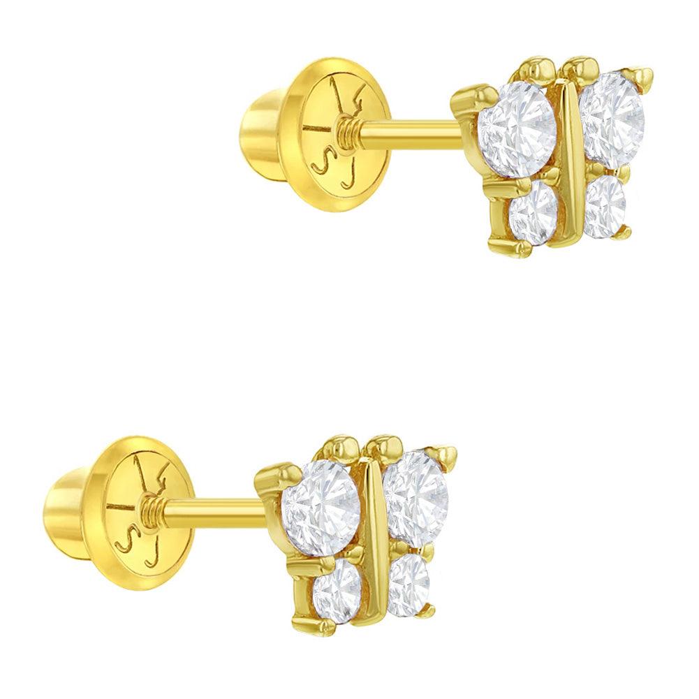 Tiny CZ Butterfly Baby / Toddler / Kids Earrings Safety Screw Back - 14k Gold Plated - Trendolla Jewelry