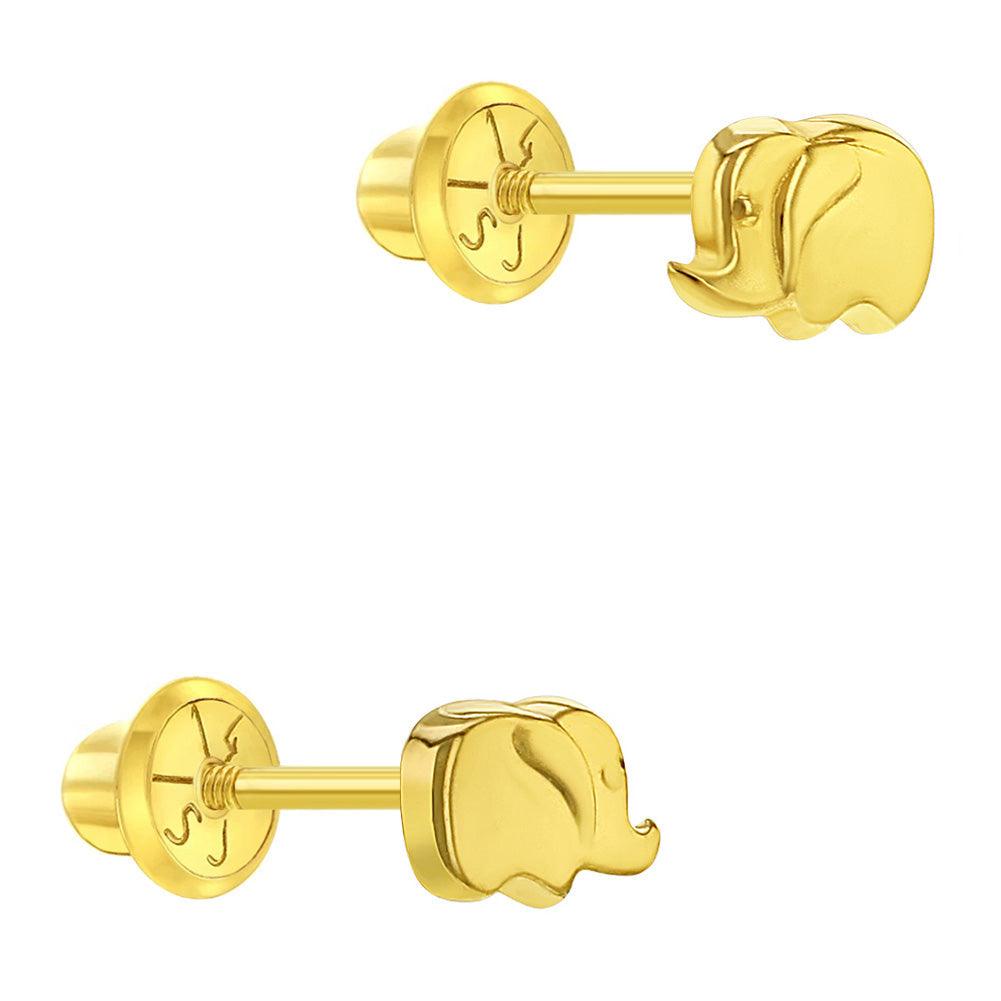Tiny Elephant 4mm Baby / Toddler / Kids Earrings Safety Screw Back - 14k Gold Plated - Trendolla Jewelry