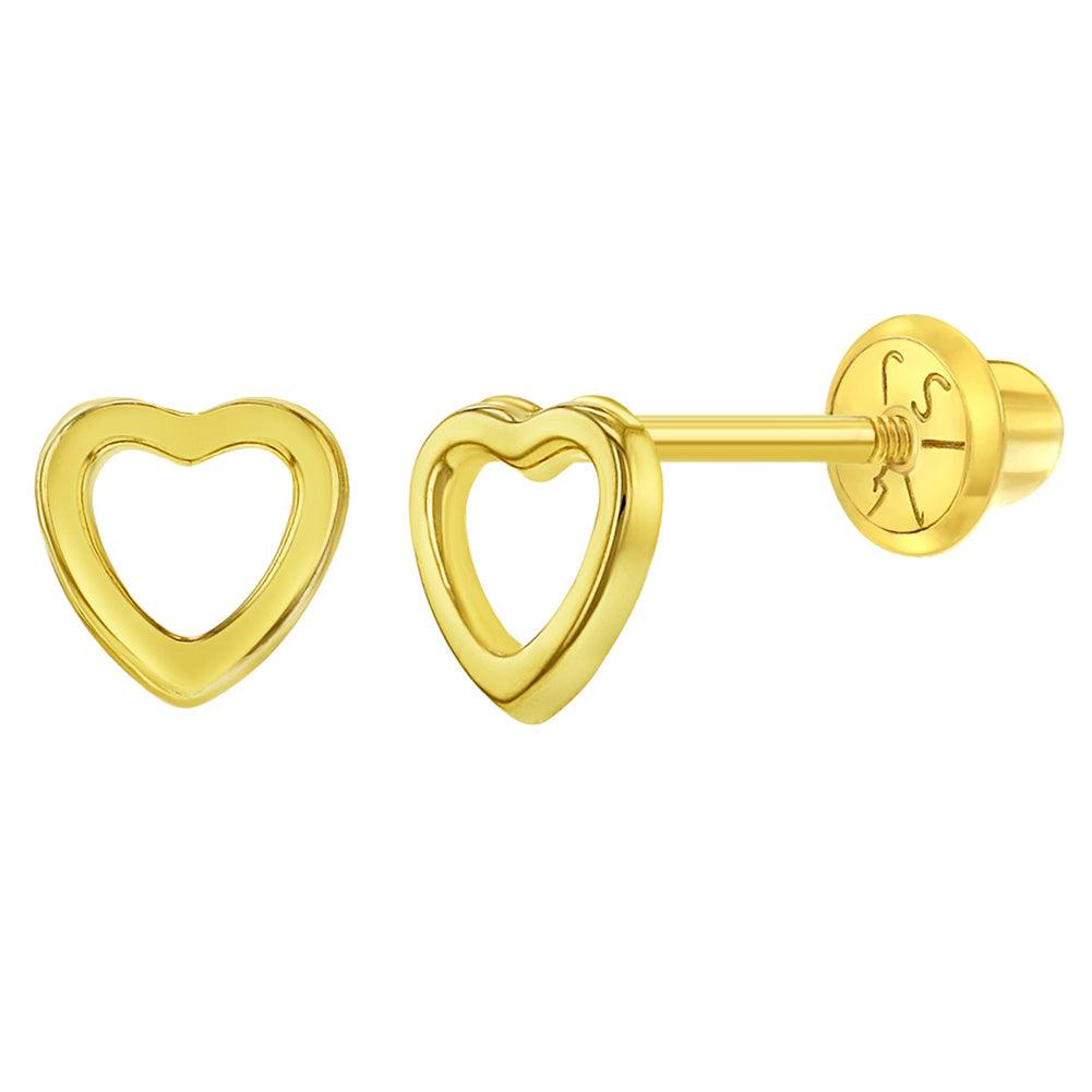 Tiny Open Heart Baby / Toddler / Kids Earrings Safety Screw Back - 14k Gold Plated - Trendolla Jewelry