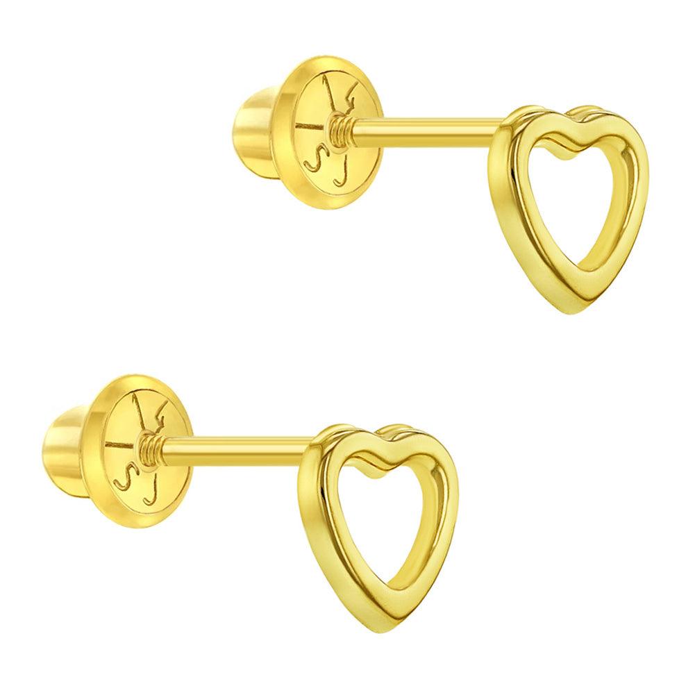 Tiny Open Heart Baby / Toddler / Kids Earrings Safety Screw Back - 14k Gold Plated - Trendolla Jewelry