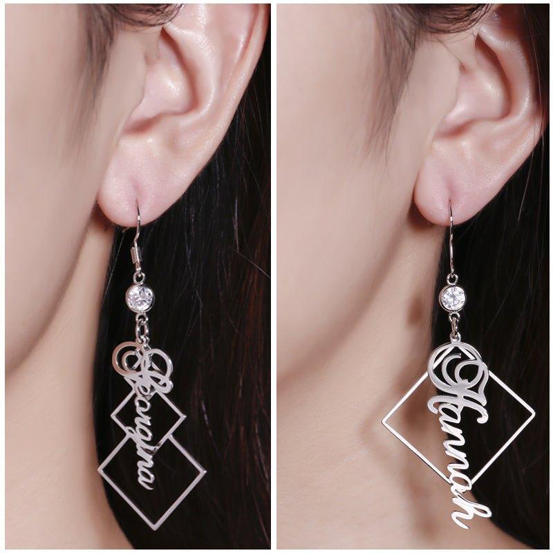 Asymmetrical Personalized Sterling Silver Earrings - Trendolla Jewelry