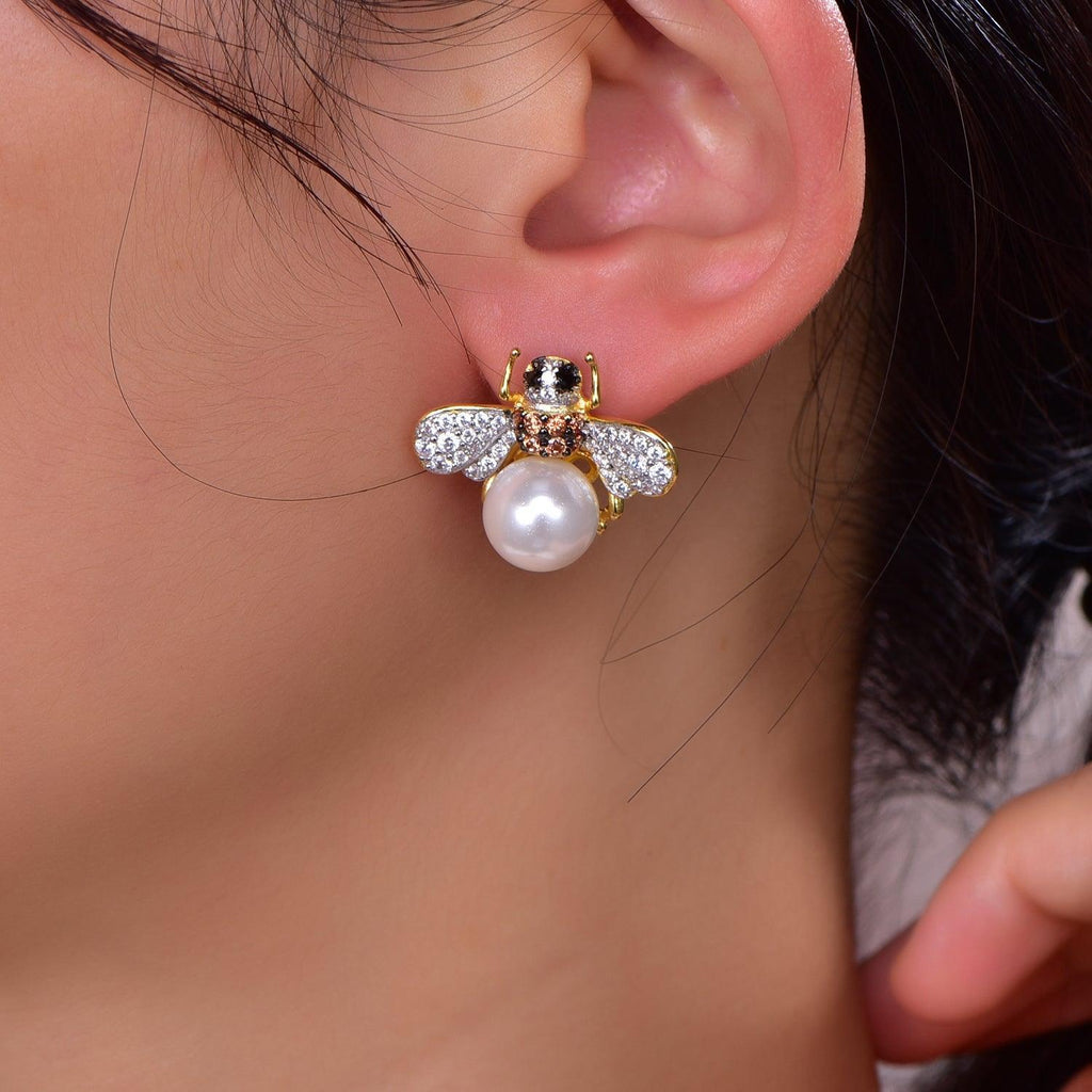 Trendolla Bee Design Sterling Silver Earrings - Trendolla Jewelry