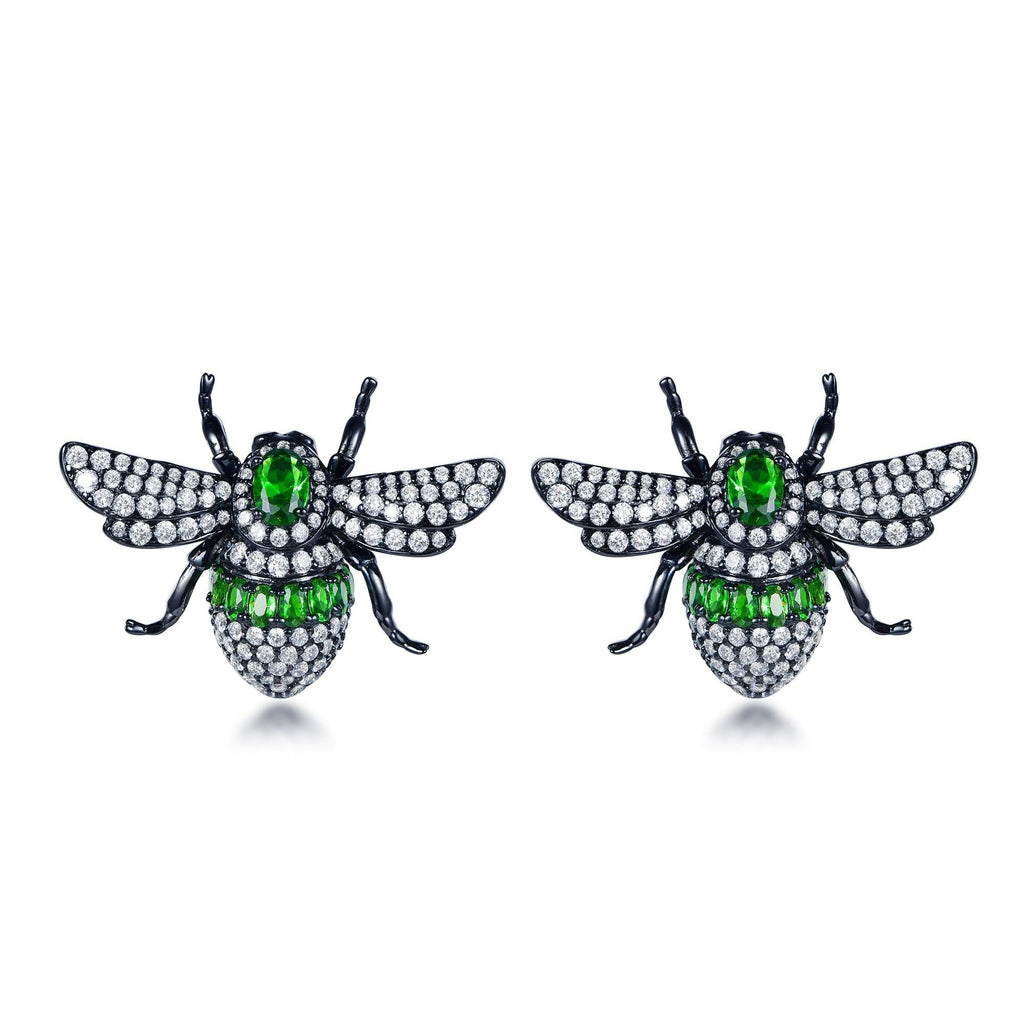 Trendolla Black Bee Design Sterling Silver Earrings - Trendolla Jewelry