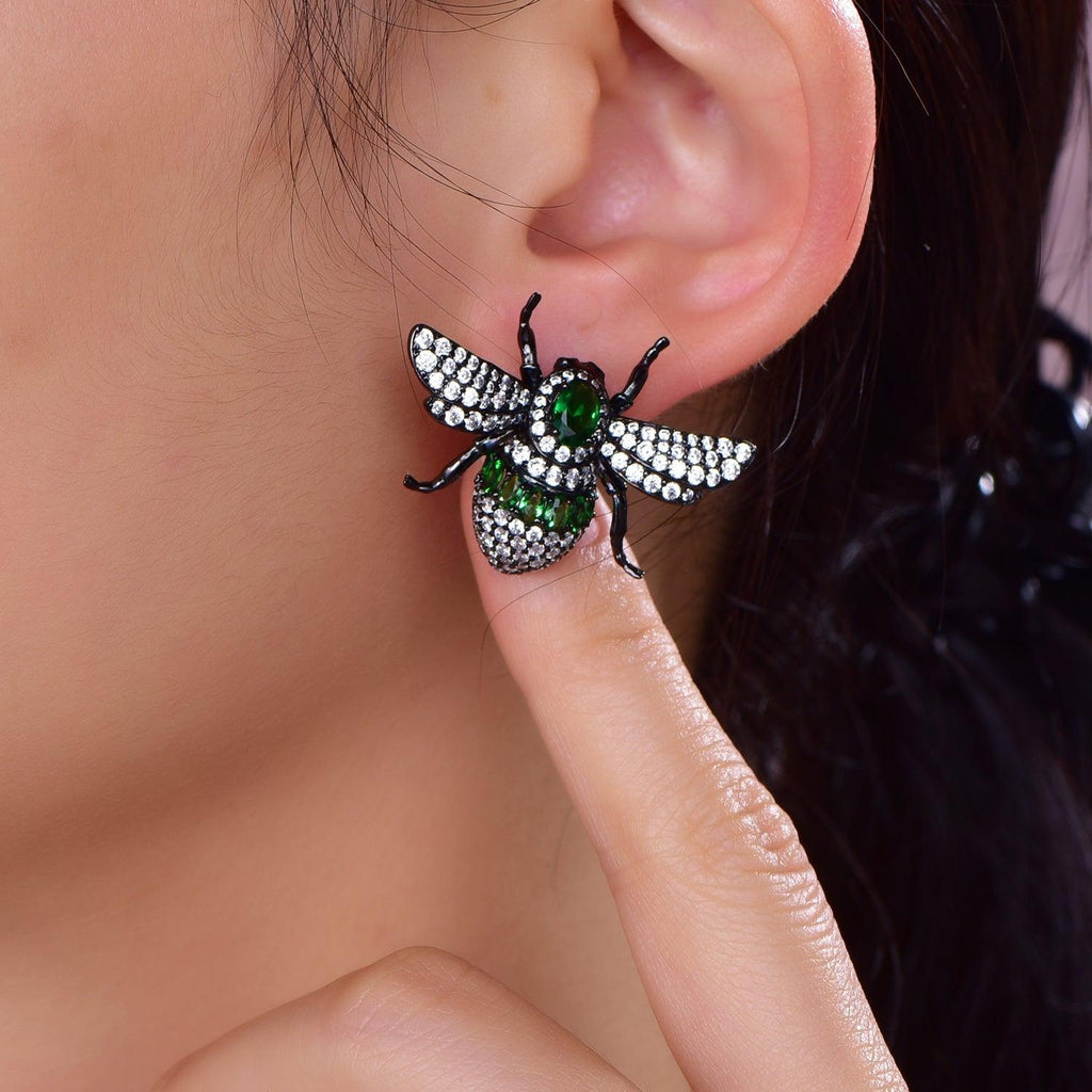 Trendolla Black Bee Design Sterling Silver Earrings - Trendolla Jewelry