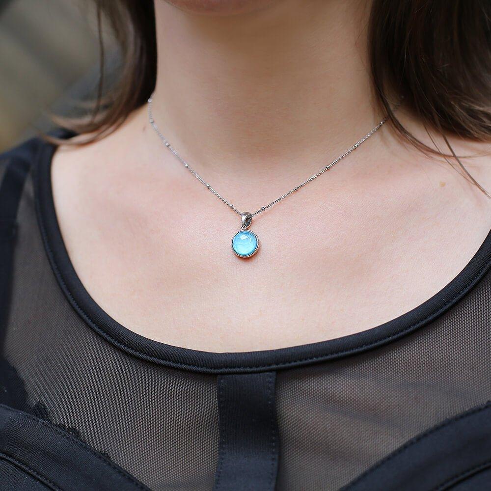  Blue Moonstone Sterling Silver Necklace