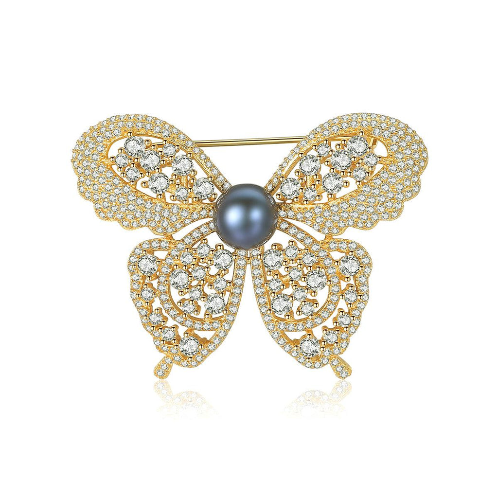 Trendolla Butterfly Cultured Pearl Sterling Silver Pin Brooch - Trendolla Jewelry