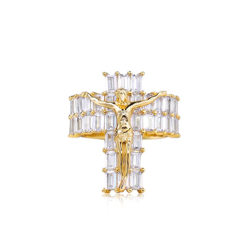 Trendolla Crystal Cubic Zirconia Diamond Christian Jesus Cross Ring Band Ring - Trendolla Jewelry