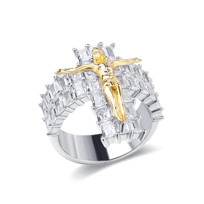 Trendolla Crystal Cubic Zirconia Diamond Christian Jesus Cross Ring Band Ring - Trendolla Jewelry