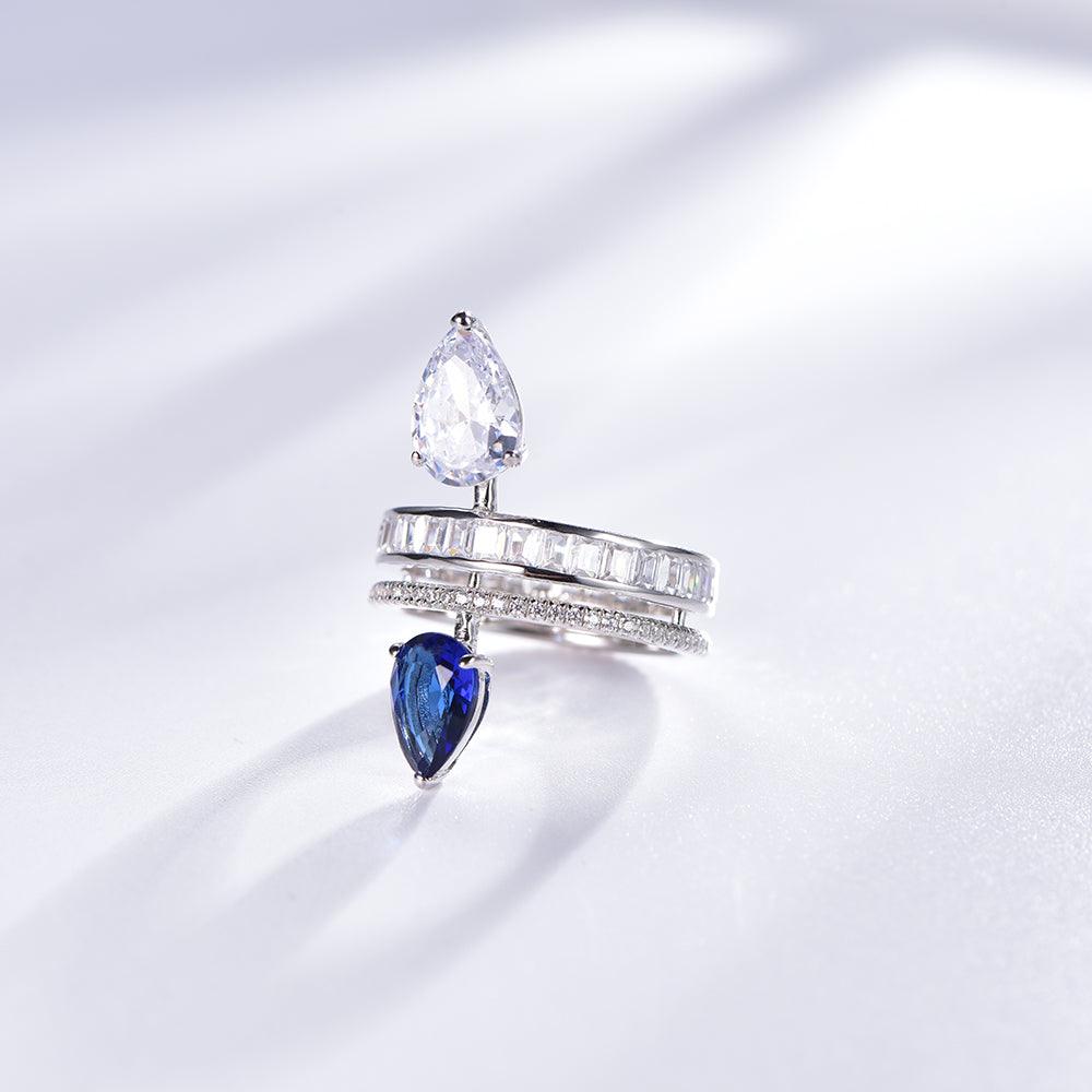 Trendolla Crystal Heart And Sapphire Heart Cubic Zirconia Diamond Toi et Moi Ring - Trendolla Jewelry