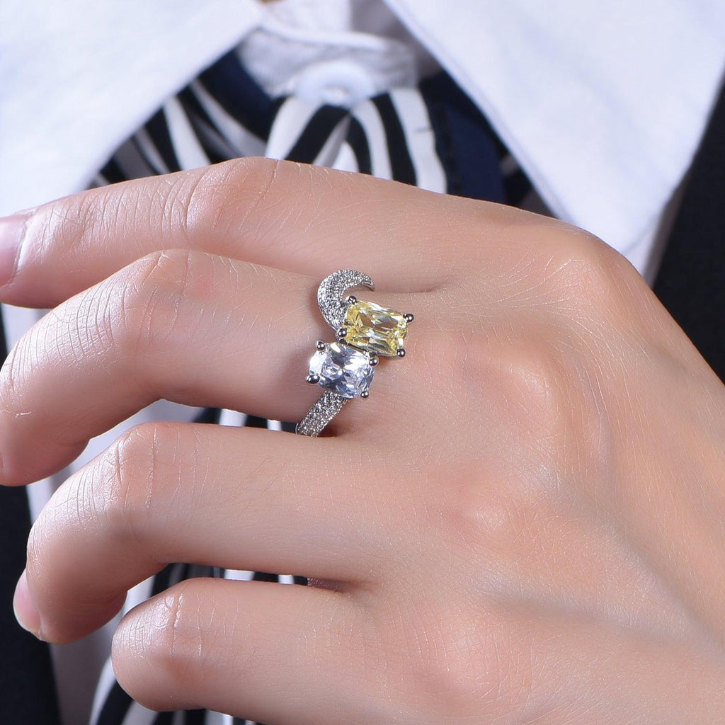 Trendolla Crystal Yellow Topaz Engagement Ring Toi et Moi Ring - Trendolla Jewelry