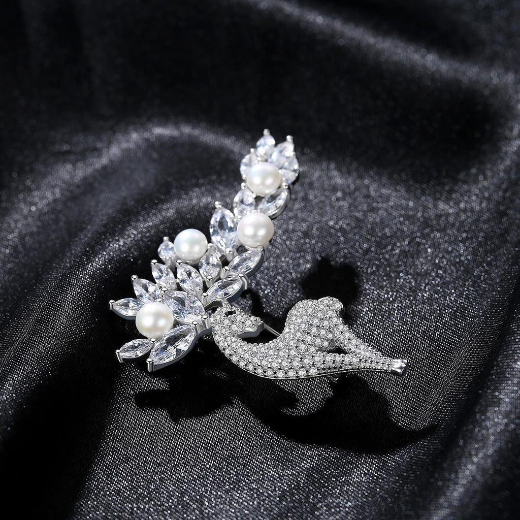 Trendolla Deer Cultured Pearl Sterling Silver Pin Brooch - Trendolla Jewelry