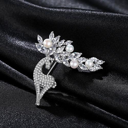 Trendolla Deer Cultured Pearl Sterling Silver Pin Brooch - Trendolla Jewelry