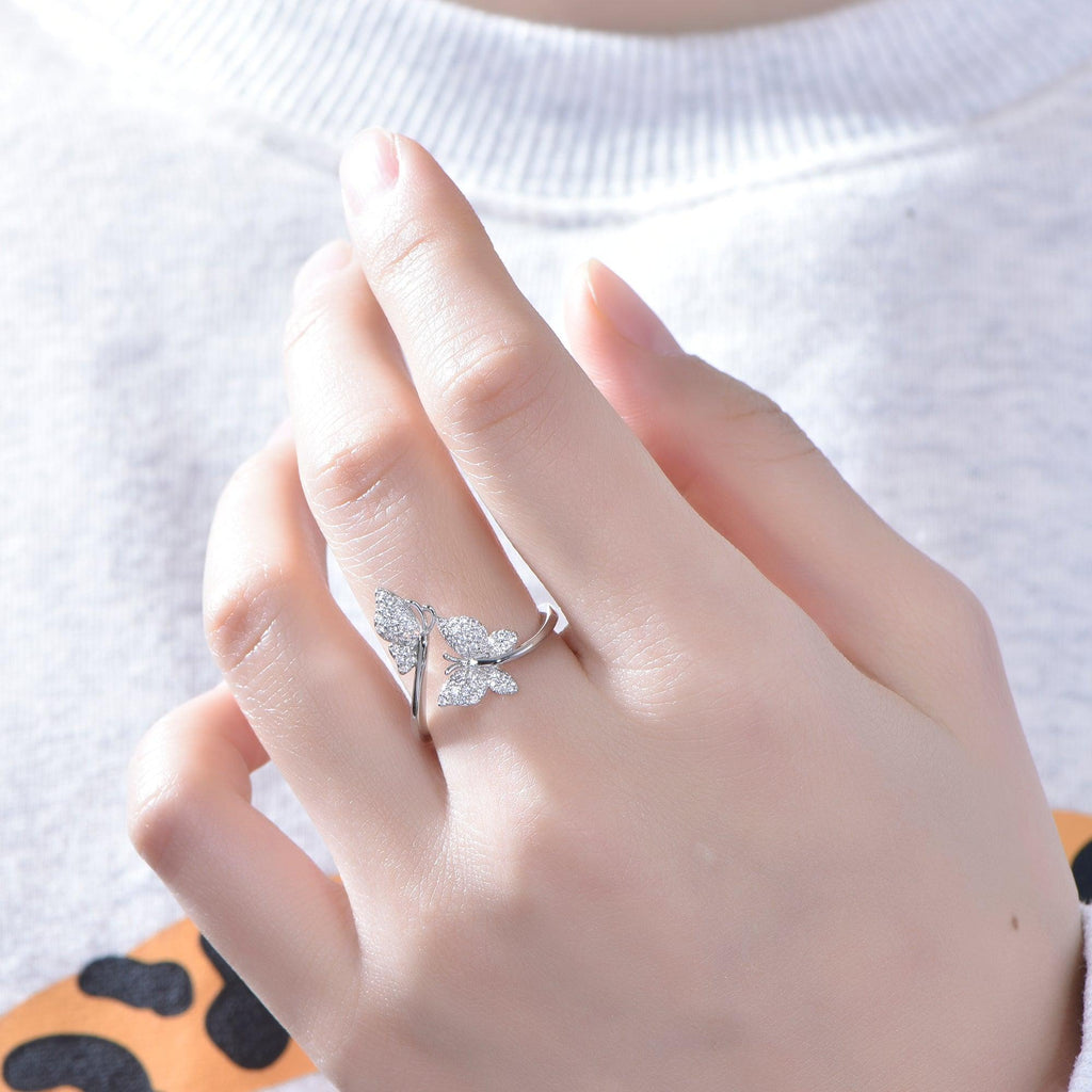  Butterfly Ring Silver Double Butterfly Engagement