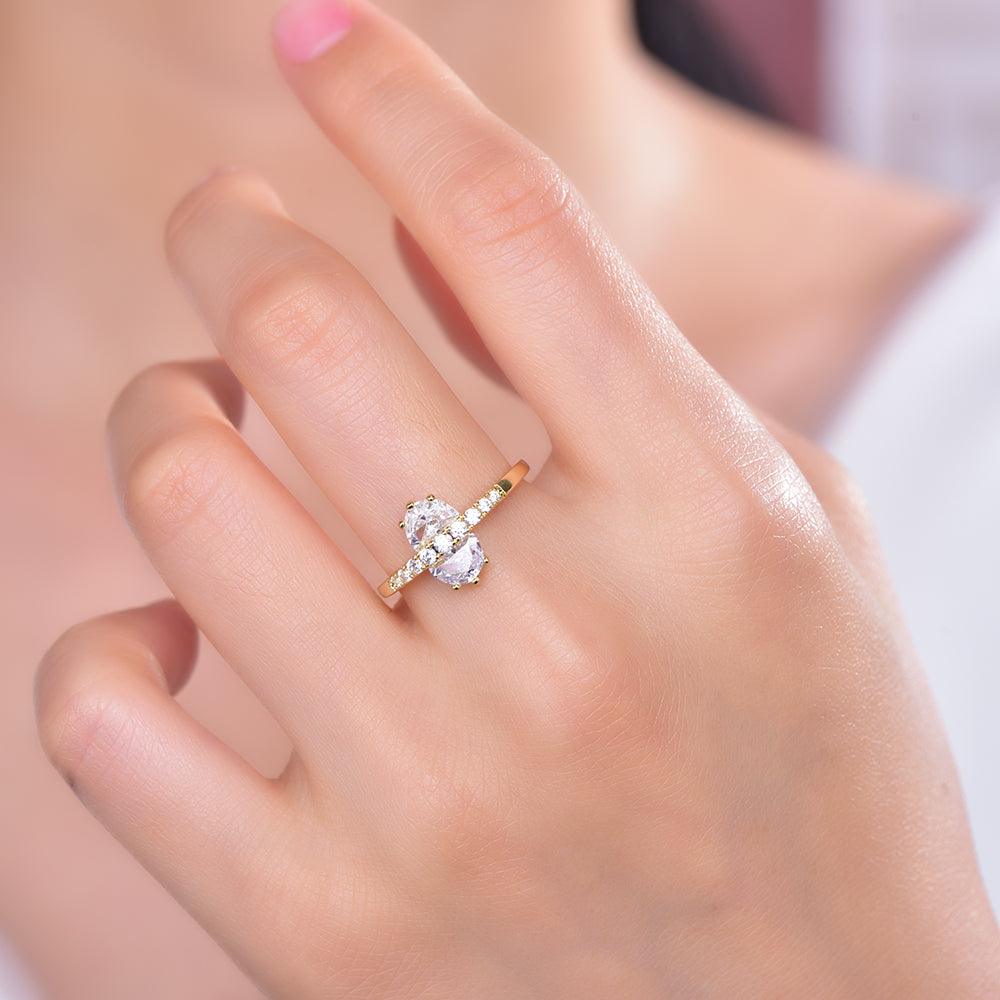 Trendolla Double Crystal  Cubic Zirconia Diamond Toi et Moi Ring - Trendolla Jewelry