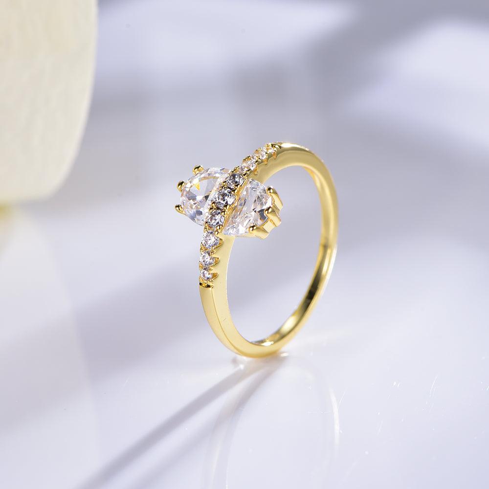 Trendolla Double Crystal  Cubic Zirconia Diamond Toi et Moi Ring - Trendolla Jewelry