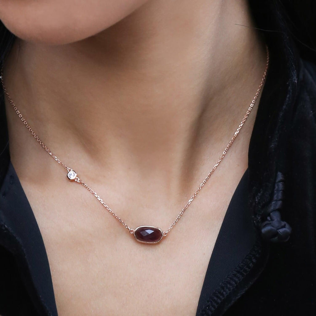 Lilac Necklace Cubic Zirconia Diamond 18ct Rose Gold Plated Vermeil on Sterling Silver of Trendolla - Trendolla Jewelry