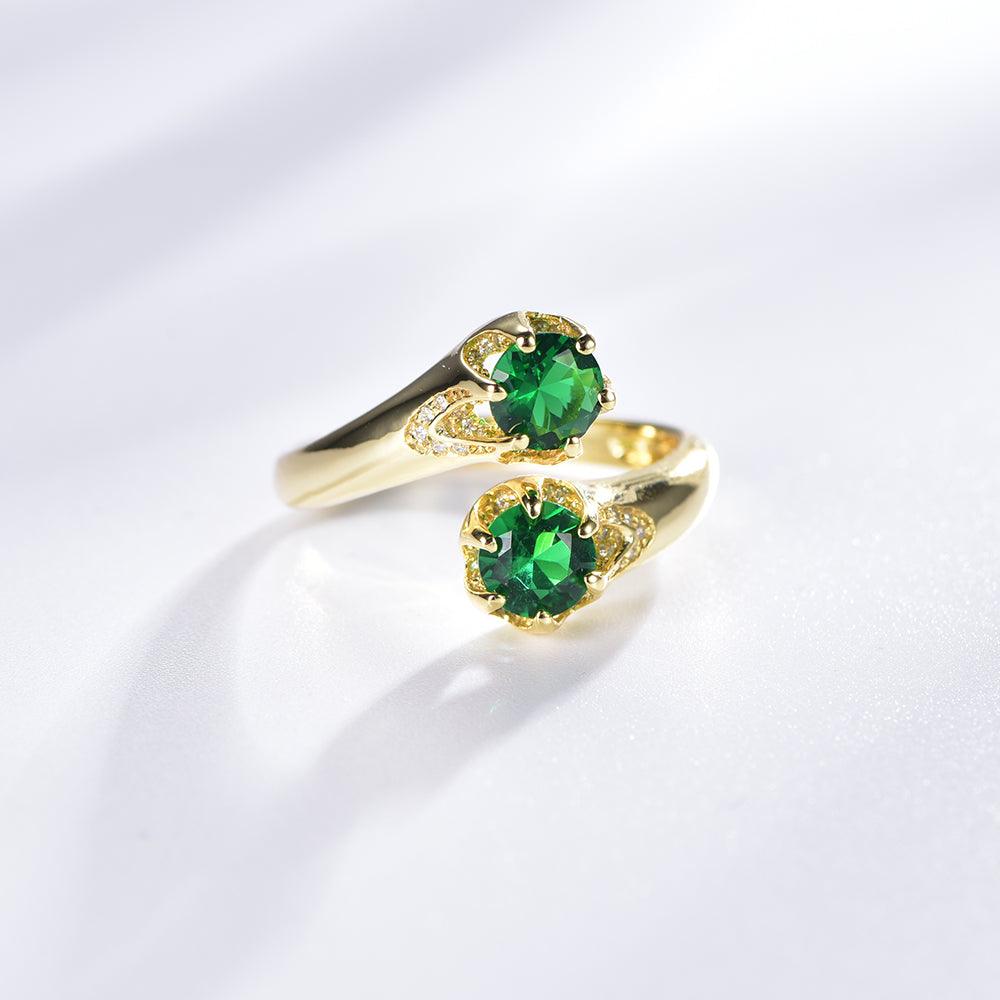 Trendolla Emerald Cubic Zirconia Diamond Engagement Ring Toi et Moi Ring - Trendolla Jewelry