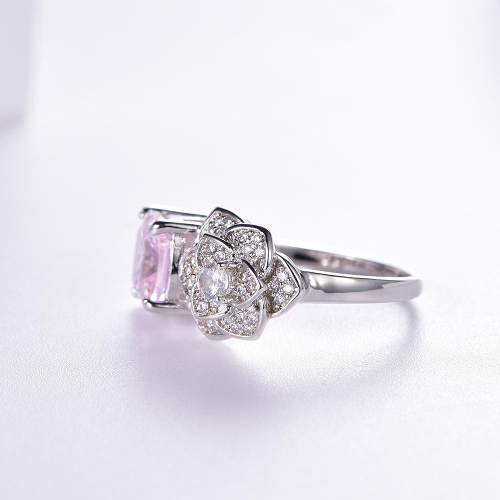 Trendolla Flower and Rose Quartz Cubic Zirconia Diamond Toi et Moi Ring - Trendolla Jewelry
