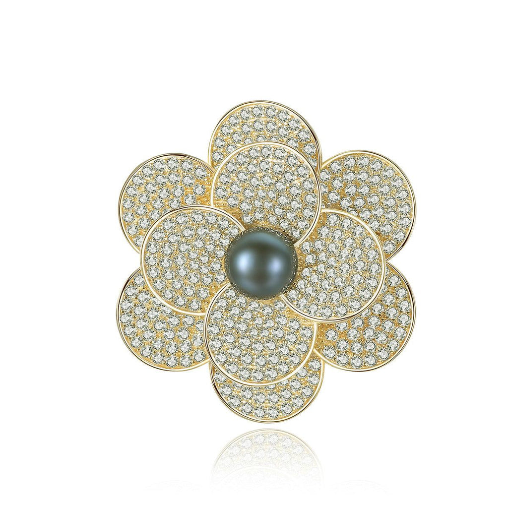 Trendolla Flower Cultured Pearl Sterling Silver Pin Brooch - Trendolla Jewelry