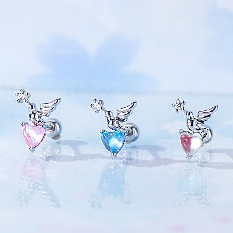 Trendolla Flying Bird With Heart CZ Flat Back Earrings - Trendolla Jewelry