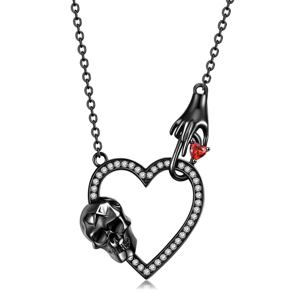 Trendolla Gothic Black Skull Heart Sterling Silver Necklace - Trendolla Jewelry