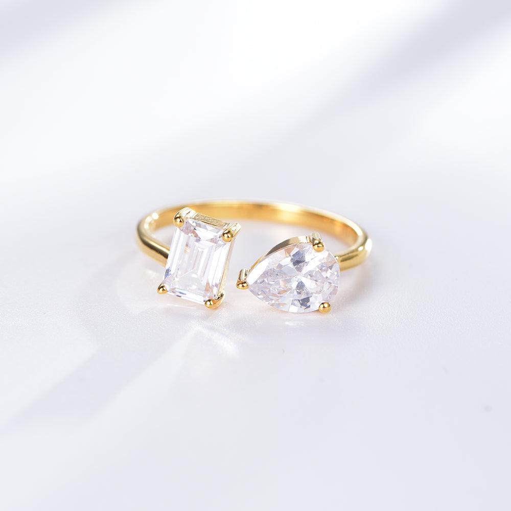 Trendolla Heart and Cube Cut Zirconia Diamond Toi et Moi Ring - Trendolla Jewelry