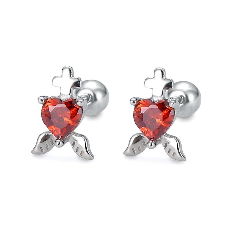 Trendolla Heart Cross CZ Flat Back Earrings - Trendolla Jewelry