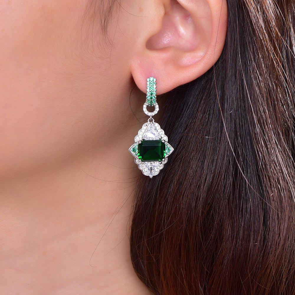 Trendolla Hoop Earrings with Charm Emerald Cubic Zirconia - Trendolla Jewelry