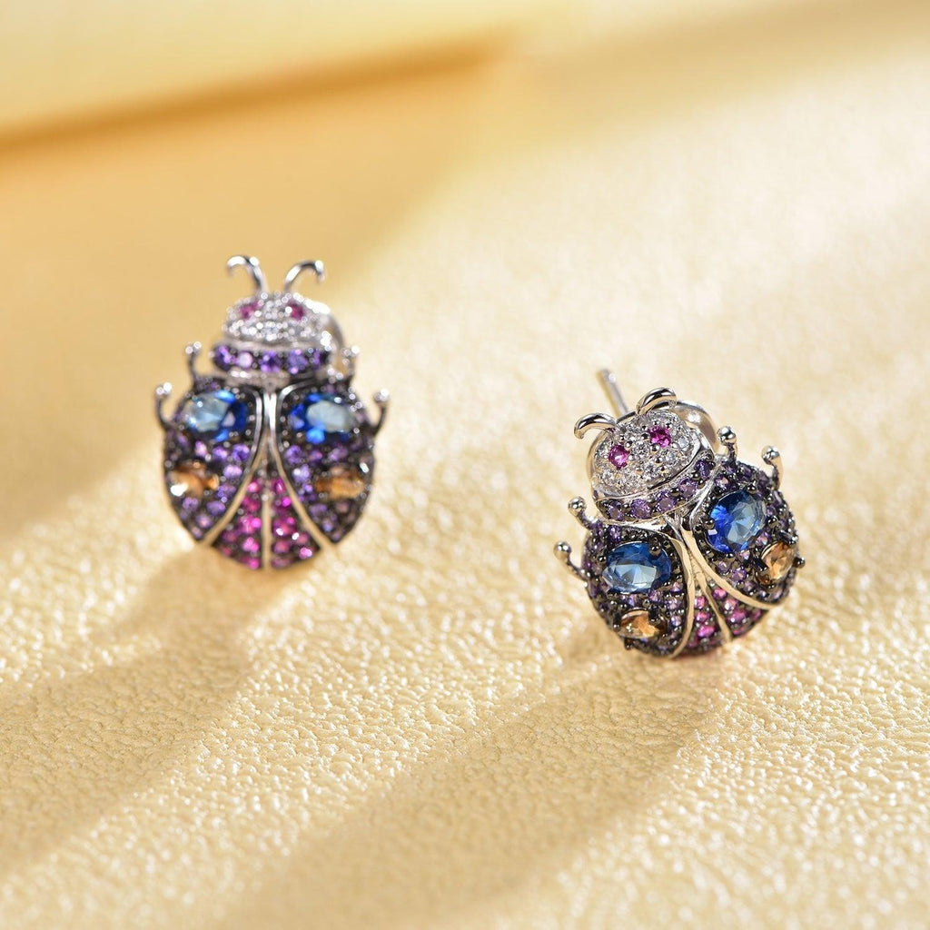 Trendolla Ladybug Design Sterling Silver Earrings - Trendolla Jewelry