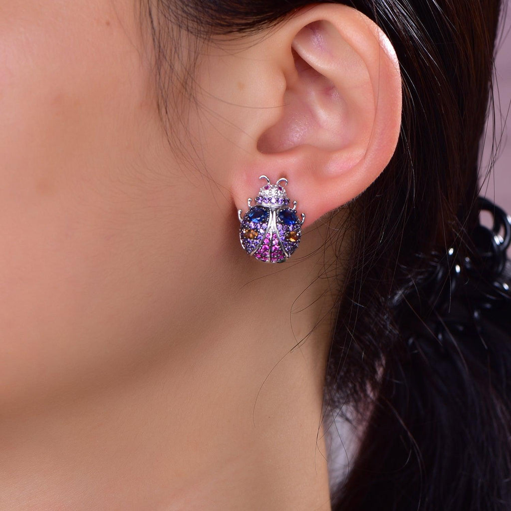 Trendolla Ladybug Design Sterling Silver Earrings - Trendolla Jewelry